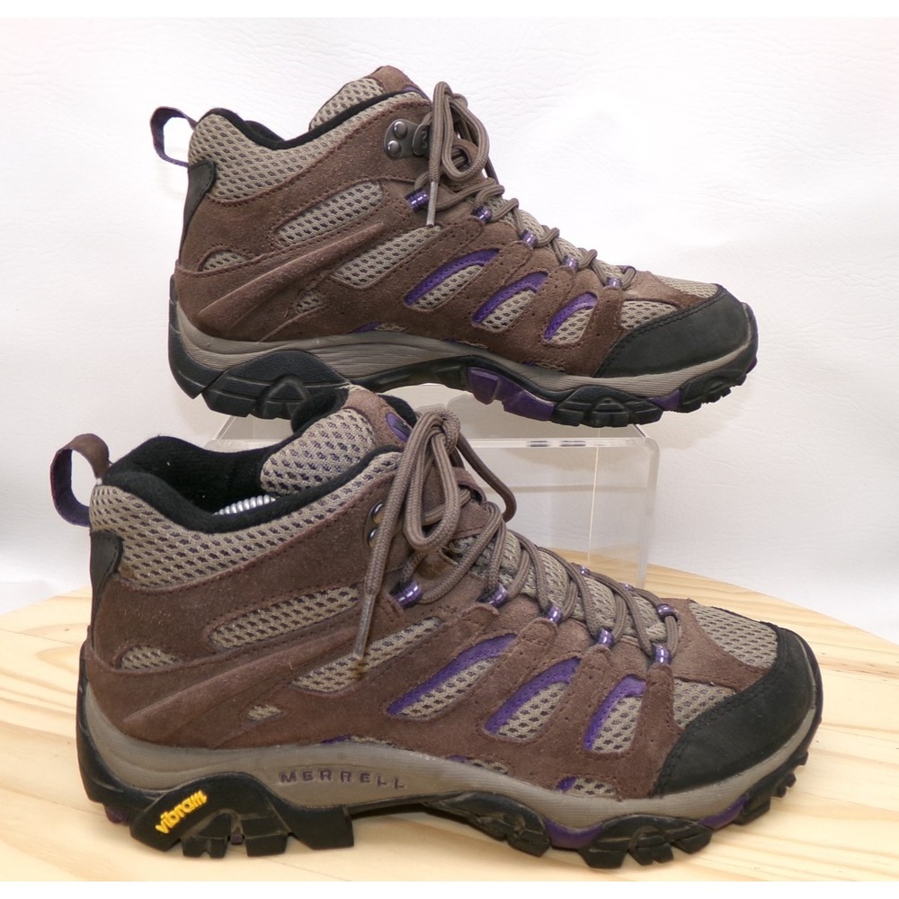 Merrell Moab Mid Hiking Boots Womens Brown Purple Size 10 Lace Up J65586 Vibram